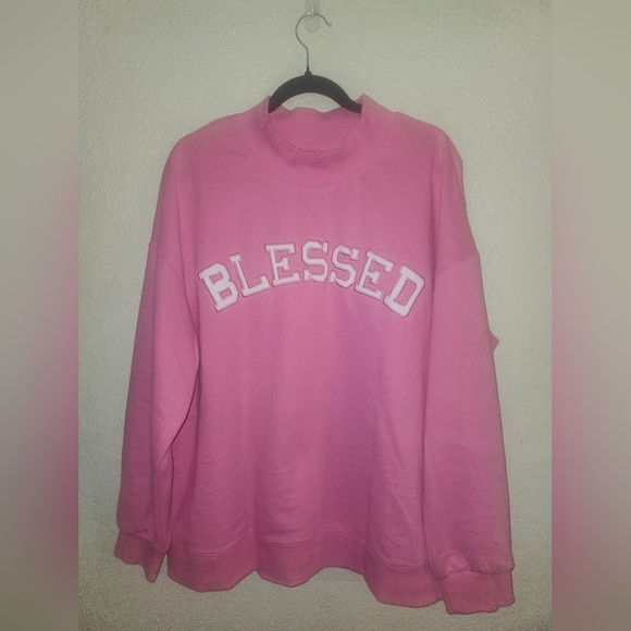 😇NWOT Purchased From @elizajoy17 "Blessed Sweatshirt" Pink🩷 w/ White Font🤍 XL - Picture 2 of 8